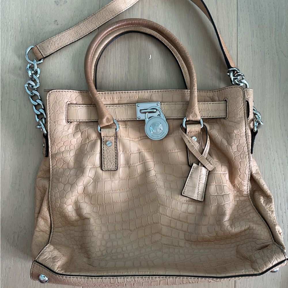 Michael Kors Tan Crocodile-Embossed Shoulder Bag